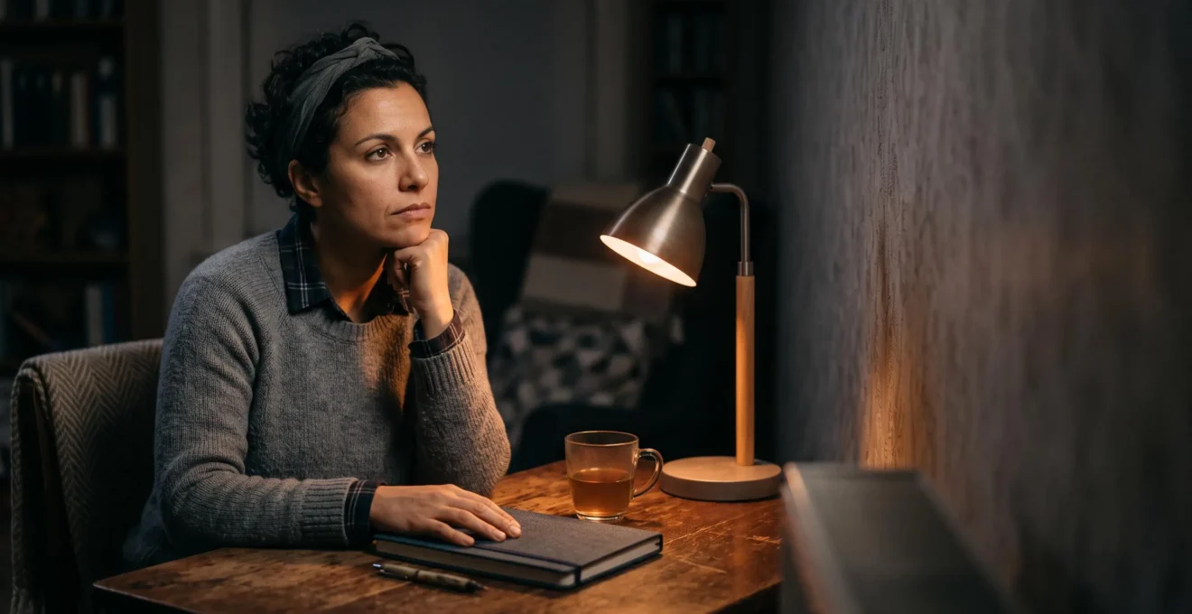 Une personne concentrée termine sa session de formation en ligne tard le soir, symbole de persévérance face à l'abandon